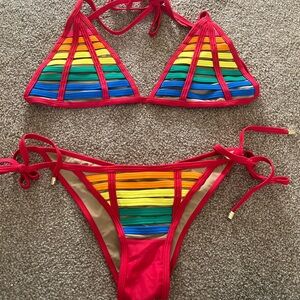 Beach bunny red rainbow bikini